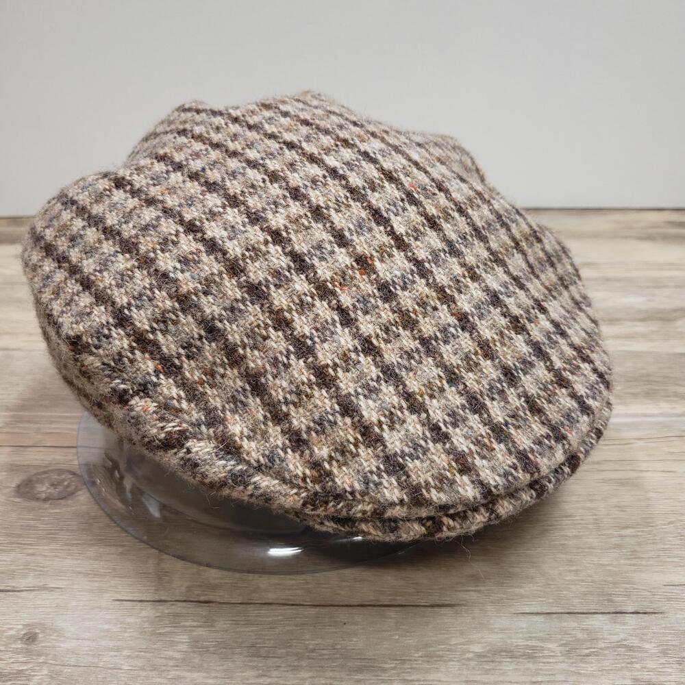Hanna Hats Flat Cap Fitted Mens Medium Brown Tweed Wool Check Made In Ireland